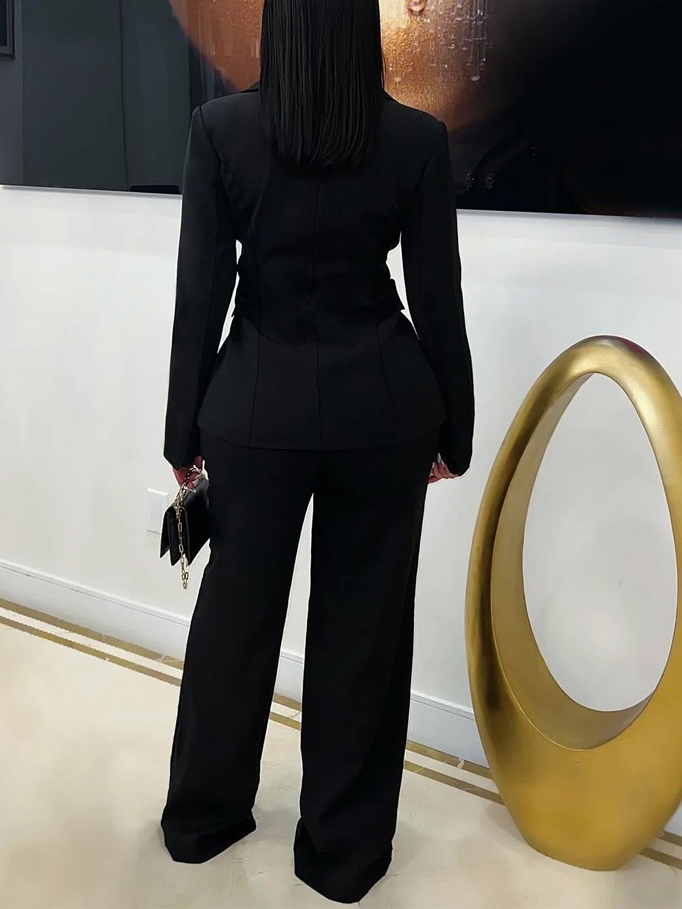 Women Elegant Long-Sleeved Top and Pants Two-Piece Set