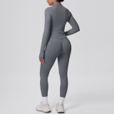 Seamless Solid Color Tight-Fitting High-Stretch Zip-Front Jogger Leggings Set