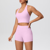 Solid Color Tight-Fitting Halter Neck Tank Shorts Yoga Set