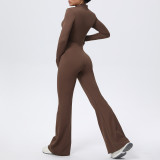 Zip-Front Tight-Fitting Long Sleeve Yoga Jumpsuit