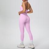 Solid Color Halter Neck Cropped Tank Pants Yoga Set