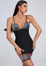 Black Strap Crystal Rhinestone Bodycon Bandage Dress
