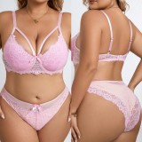 Semi-See-Through Embroidered Lace Plus Size Lingerie Set