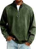Men's Retro Zip-Front Stand Collar Long Sleeve T-Shirt