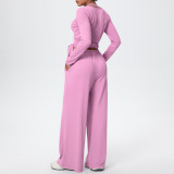 Solid Color Drawstring Long Sleeve Top and Tank Three-Piece Pants Set