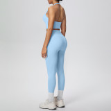 Solid Color Halter Neck Cropped Tank Pants Yoga Set