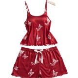 Butterfly Print Cute V-Neck Camisole and Shorts Pajama Set