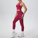 Solid Color Halter Neck Cropped Tank Pants Yoga Set