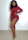Stylish solid color sexy chain detail Hollow Out Long Sleeve jumpsuit for women