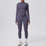 Seamless Solid Color Tight-Fitting High-Stretch Zip-Front Jogger Leggings Set