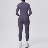 Seamless Solid Color Tight-Fitting High-Stretch Zip-Front Jogger Leggings Set
