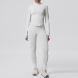 Seamless Solid Color Tight-Fitting High-Stretch Zip-Front Jogger Leggings Set