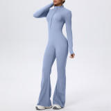 Zip-Front Tight-Fitting Long Sleeve Yoga Jumpsuit