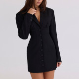 V-Neck Slim Waist Chic Single-Breasted Long Sleeve Blazer