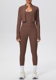 Tight-Fitting Drawstring Halter Neck Tank and Jogger Three-Piece Set