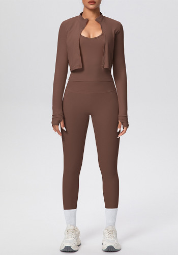 Tight-Fitting Drawstring Halter Neck Tank and Jogger Three-Piece Set