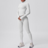 Seamless Solid Color Tight-Fitting High-Stretch Zip-Front Jogger Leggings Set