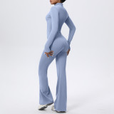 Zip-Front Tight-Fitting Long Sleeve Yoga Jumpsuit