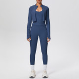 Tight-Fitting Drawstring Halter Neck Tank and Jogger Three-Piece Set