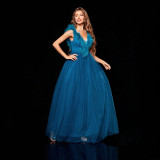 Spring Blue Chiffon Princess Wedding Ball Gown