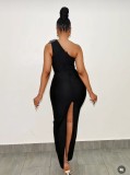 Chic Beaded Floral Slash Shoulder Sleeveless Bodycon Evening Dress