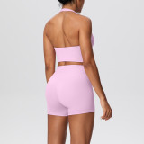 Solid Color Tight-Fitting Halter Neck Tank Shorts Yoga Set