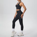 Solid Color Halter Neck Cropped Tank Pants Yoga Set