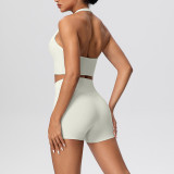 Solid Color Tight-Fitting Halter Neck Tank Shorts Yoga Set