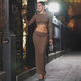 Women Autumn/Winter Sexy Round Neck Hollow-Out Backless Long-Sleeve Dress