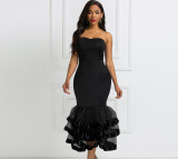 Women Sexy Strapless Irregular Mermaid Evening Dress