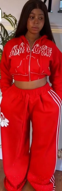 Women Casual Fleece-Lined Top and Pants Two-Piece Set