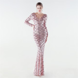 Plus Size Women Sequined V-Neck Evening Dress Formal Party Maxi Evening Dress