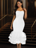 Women Sexy Strapless Irregular Mermaid Evening Dress
