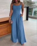 Women Buckle Strappy Wide-Leg Jumpsuit