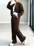 Women Casual Long-Sleeved Zipper Top and Pants Two-Piece Set