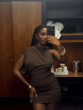 Women Solid Hollow Metal Asymmetrical Bodycon Dress