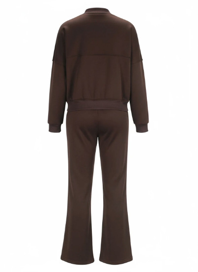 Women Casual Long-Sleeved Zipper Top and Pants Two-Piece Set