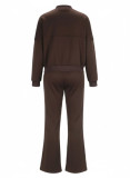 Women Casual Long-Sleeved Zipper Top and Pants Two-Piece Set