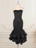Women Sexy Strapless Irregular Mermaid Evening Dress