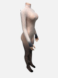 Women Sexy Hollow Long-Sleeved Lace Color Block Jumpsuit