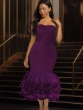 Women Sexy Strapless Irregular Mermaid Evening Dress
