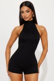 Women Sexy Solid Halter Neck Tie-Waist Backless Jumpsuits