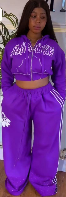 Women Casual Fleece-Lined Top and Pants Two-Piece Set