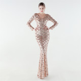 Plus Size Women Sequined V-Neck Evening Dress Formal Party Maxi Evening Dress