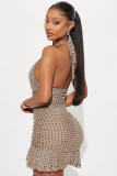 Women Printed Halter Neck Sexy Polka Dot Lace Bodycon Dress
