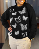 Women Beaded Butterfly Black Top