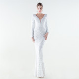 Plus Size Women Sequined V-Neck Evening Dress Formal Party Maxi Evening Dress