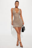 Women Printed Halter Neck Sexy Polka Dot Lace Bodycon Dress