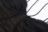 Women Autumn/Winter Pleated V-Neck Sexy Backless Mesh Camisole Dress
