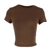 Spring/Autumn Women Casual Short-Sleeve T-Shirt Fitted Pullover Basic Streetwear